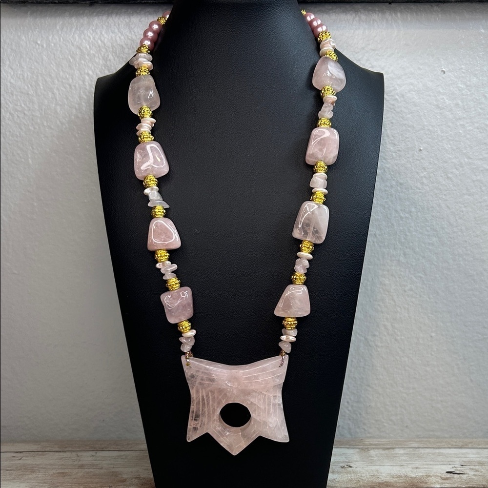 One of a Kind Handmade Rose Quartz Stone Necklace